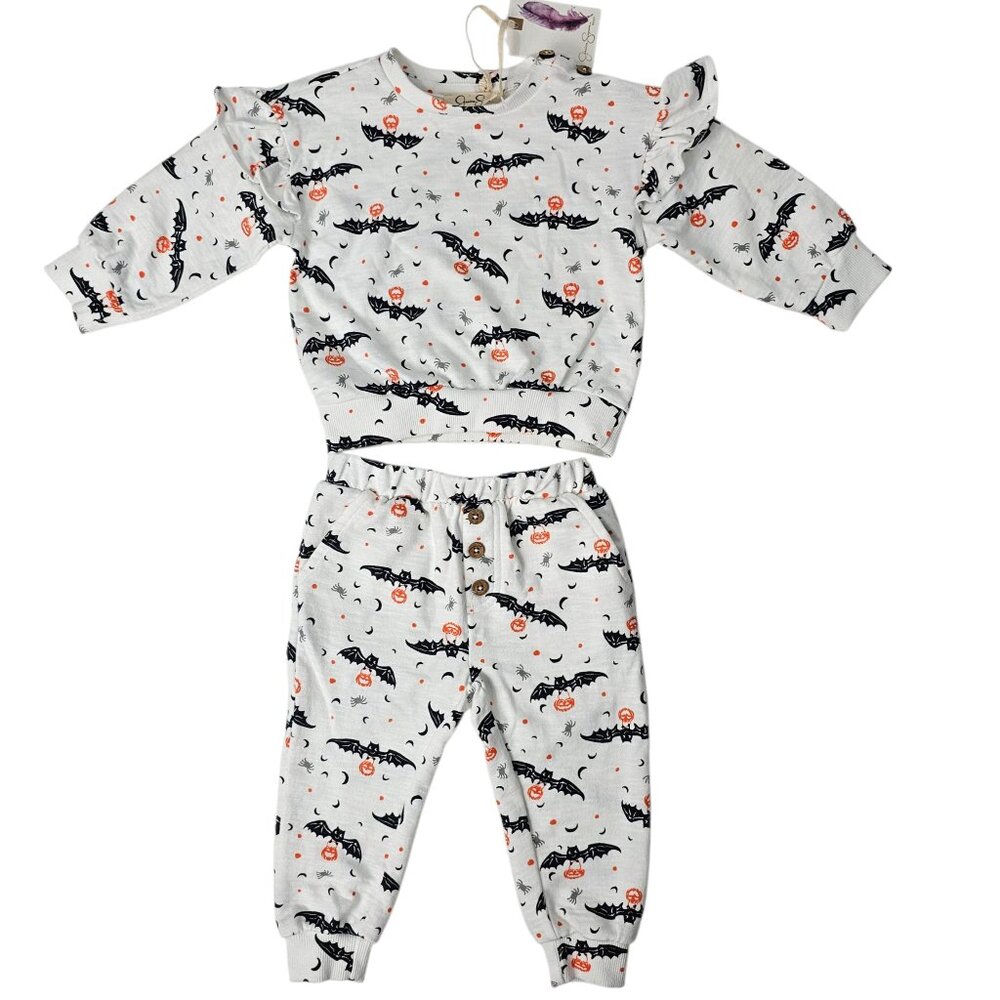 Jessica Simpson Baby Halloween Bats & Pumpkins 2 Piece Pajama Set Size 18MO NWT